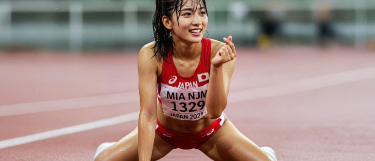 Runner stretching and smiling on the track